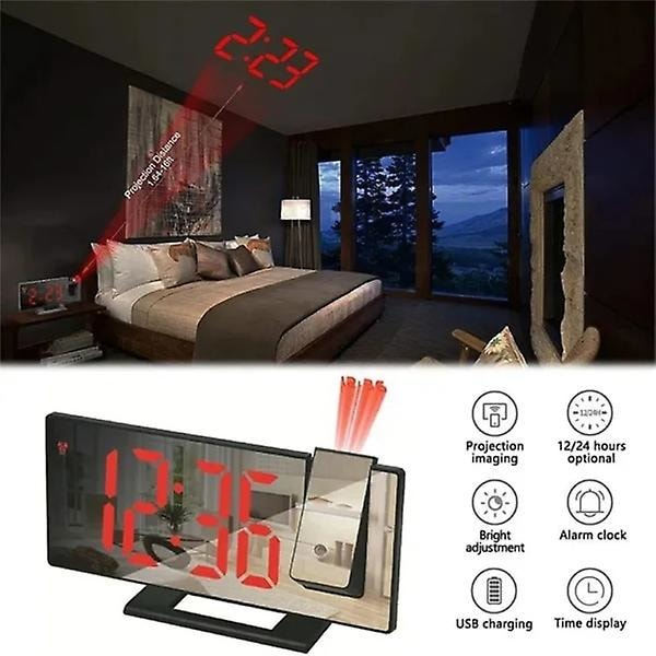 [KK]LED Digital Wall Clock Projection Clock Projector Ceiling Clock with Time Temperature Display Backlight Snooze Clock for Home Black W Black White