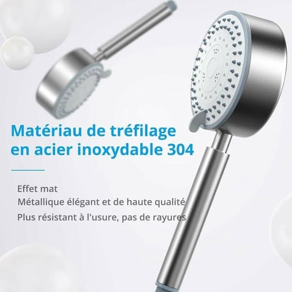 Dusjhode - ANNERLEDES - Rustfritt stål - 4 moduser - 2M fleksibel slange - Vannbesparende