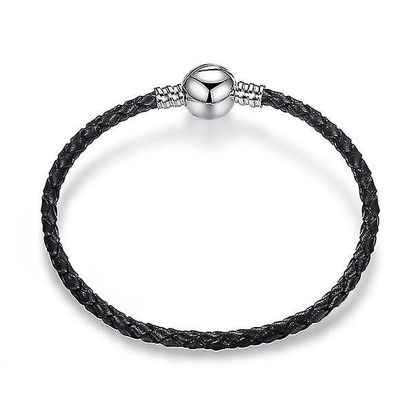 Silver Läderrep Armband Europeiskt Charmarmband För Pandora Armband Black