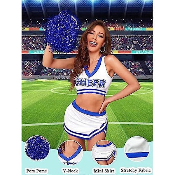 Cheerleaderdräkt för Kvinnor Sexig Musikalisk Uniform Maskerad Outfit Set Blue S
