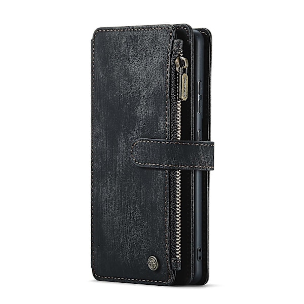 Samsung Galaxy S20 5G CaseMe-C30 PU + TPU Monitoiminen Vaakasuuntainen Käännettävä Nahkakotelo Pidikkeellä, Korttipaikalla, Lompakolla ja Vetoketjutaskulla Black