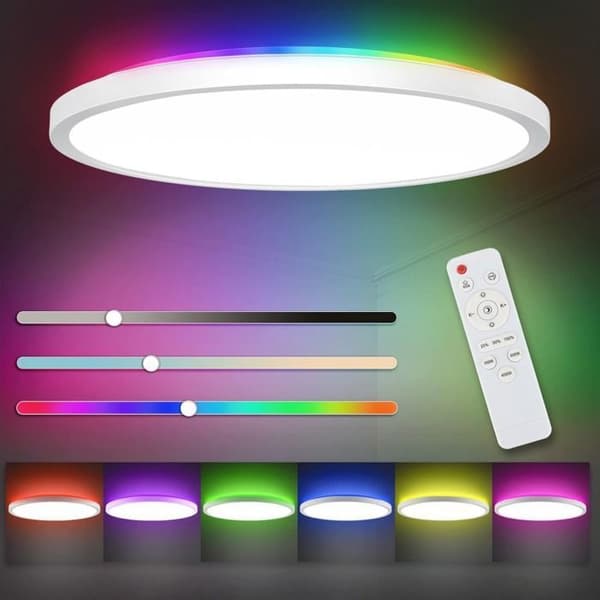 [KK]Dimmable LED Ceiling Light - with Remote Control, Ceiling Lamp, Living Room Lamp, Flat Round, Interior, 1 pc, 29×29×3 cm