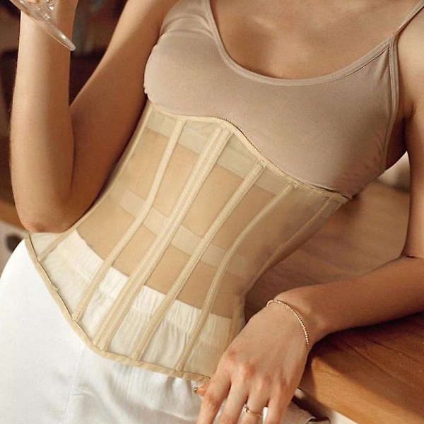 Corset Women Transparent Sexy Mesh Waist Shapewear Cincher Bandage Underbust Female High Street Slim Lady Body Shaper Apricot