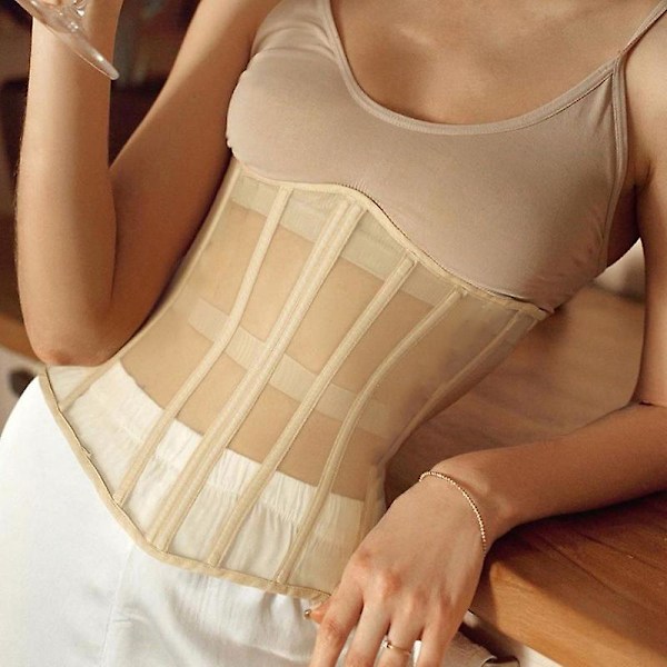 Korsett Kvinnor Transparent Sexig Mesh Midja Shapewear Cincher Bandage Underbust Kvinnlig High Street Slim Lady Body Shaper Aprikos Apricot M