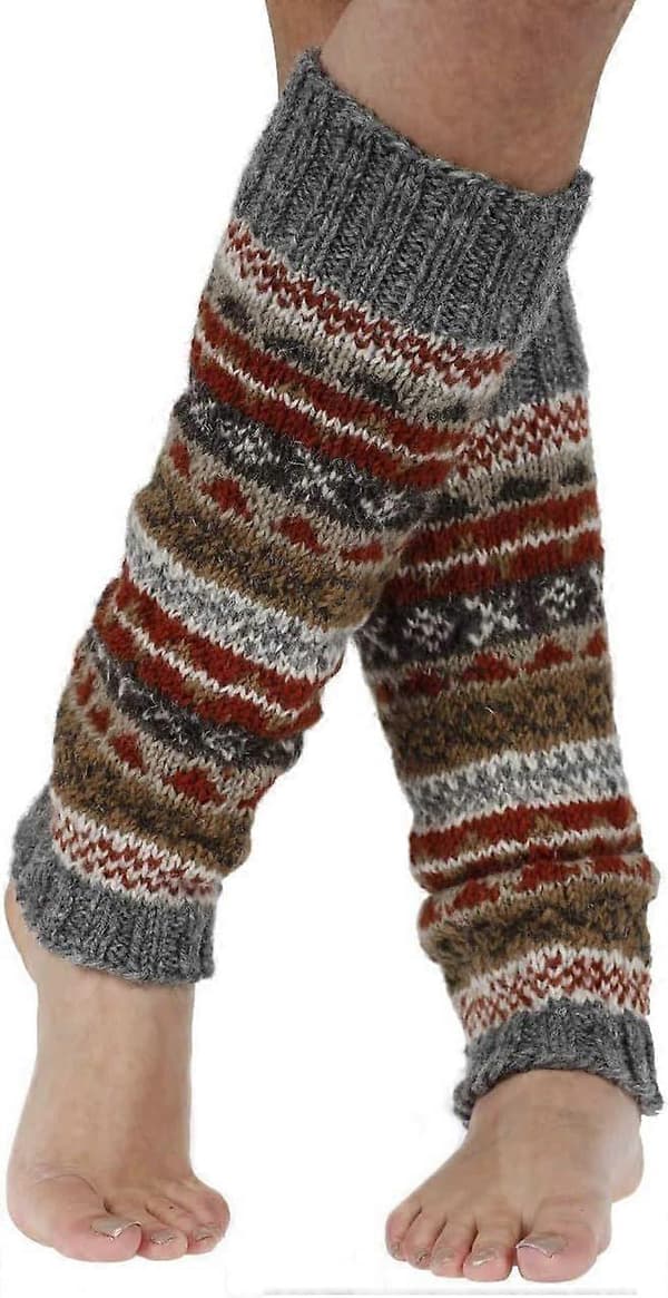 Dame 100 % ull håndstrikket Fair Isle Earth benvarmer ekstra varm