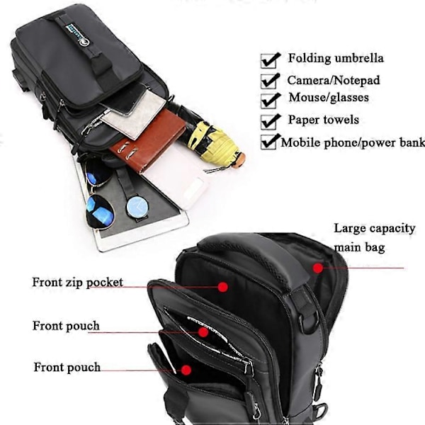 HaoShuai 1100-1 Bröstväska för Män Multifunktionell Enkel / Dubbel Axelryggsäck med Extern USB-Laddningsport Army Green