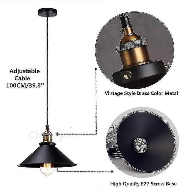 2 stk. E27 Vintage Metal Pendellamper Retro Loft black