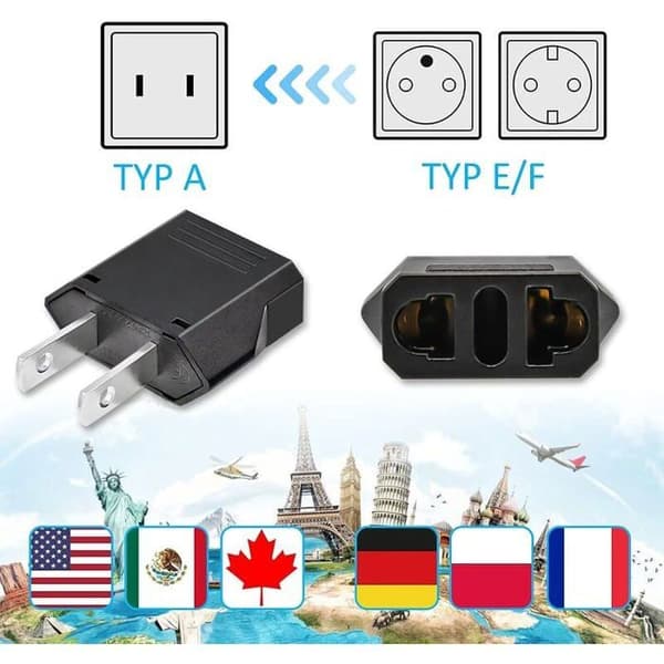 5x Rejseadapter, Frankrig til USA stikadapter, USA adapter, Canada stikadapter, Adapter