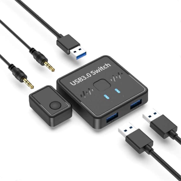 USB 3.0 Printerdeler Switch USB 3.0 Tovejs Switcher 2 ind 1 ud 2 Computere Deler 1 Printer Black