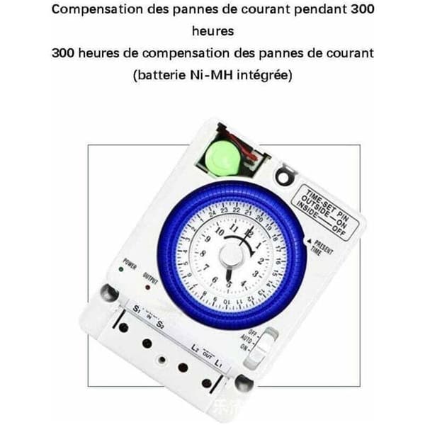 TB388TB35N Mekanisk Timer med Batteri, 20A til Belysning, DIY Ugentlig Controller