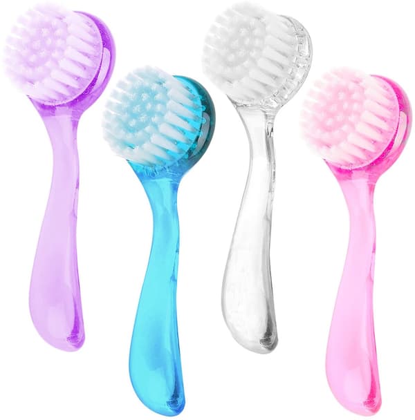 [KK]4 Farver Ansigtsrensebørste Ansigtskrubbebørste Eksfolierende Hudplejebørste Makeupfjerner (Blå Pink Lilla Transparent)