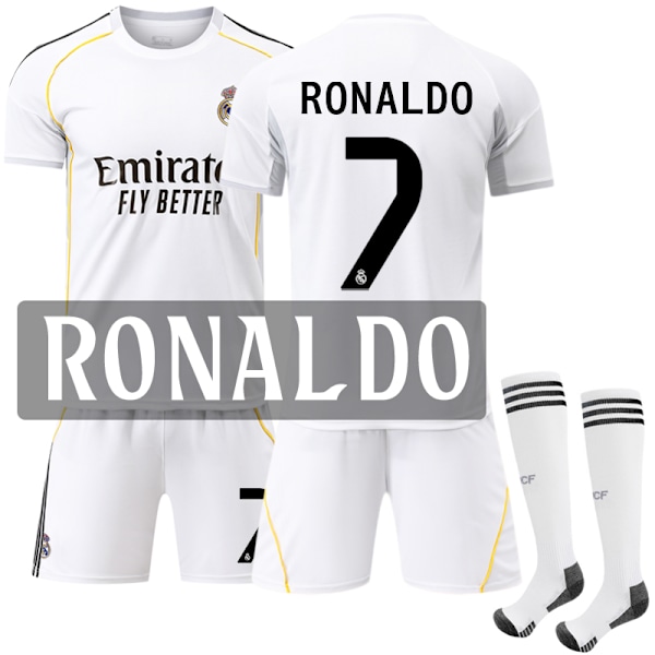 25-26 Real Madrid Hjemmebane Børnefodboldtrøje Nr. 7 Cristiano Ronaldo No. 7 Ronaldo Adult XS
