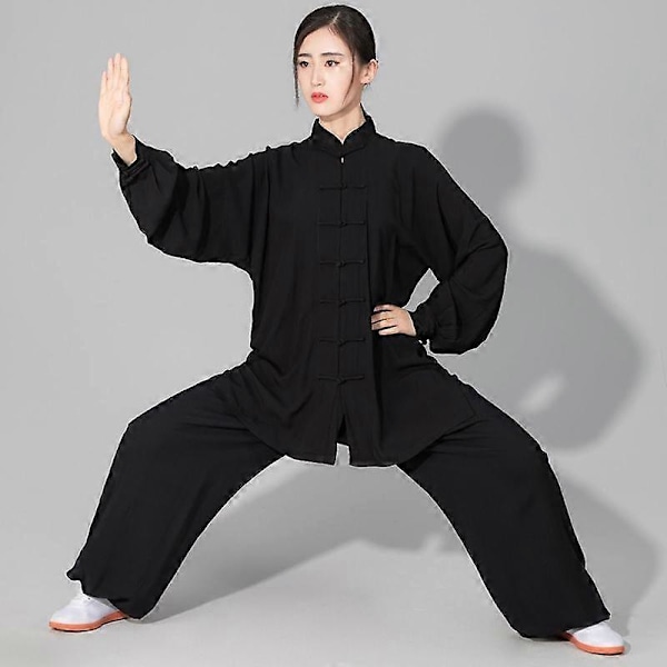 Blød bomulds Tai Chi dragt til kvinder og mænd, Kung fu Wushu kampsportsuniform Wing Chun jakke og bukser beige XS