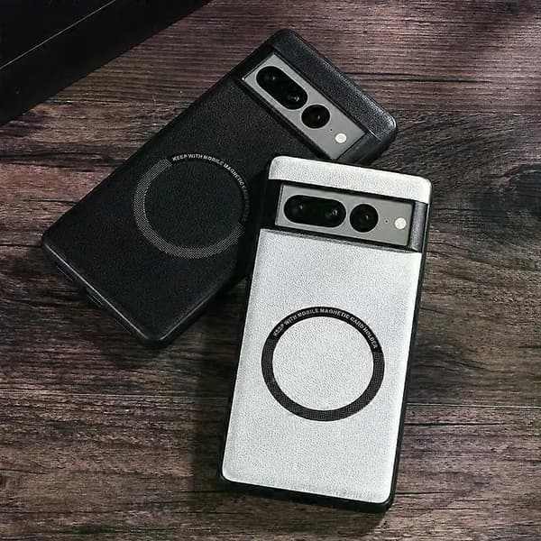 Google Pixel 7 Pro Cover - MagSafe Magnetisk Ring, Lædertekstur, Hvid Hvid