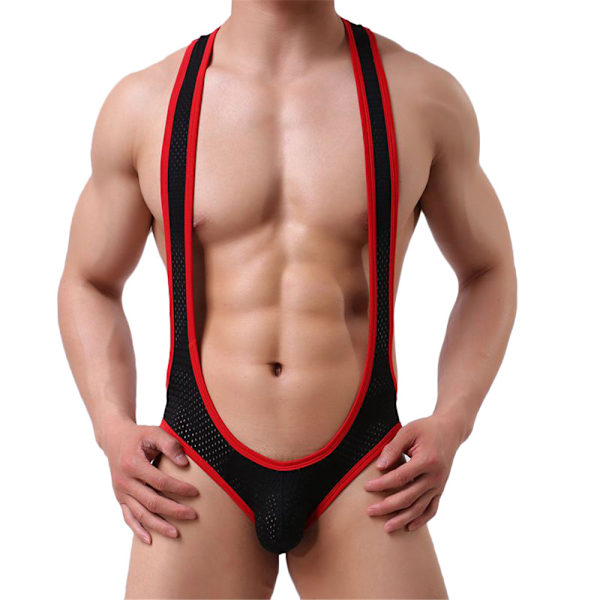 Jumpsuit för Män Sexig Underkläder Jockstrap Singlet Bodysuit svart black M