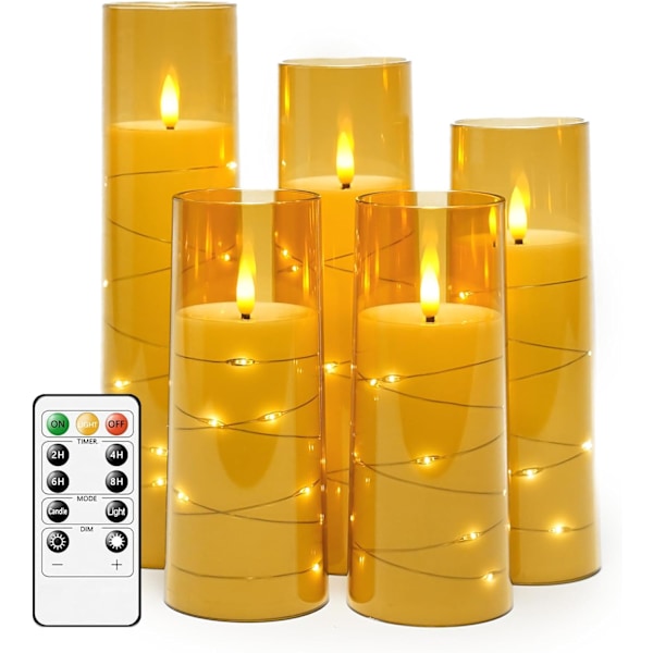 kakoya Flamlösa LED-lampor med timer 5 flimrande flamlösa Cand Gold