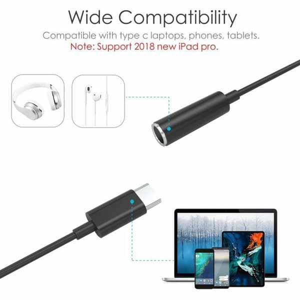 USB-C hovedtelefonadapter, USB-C til Type-C til 3,5 mm Aux-jackadapter med kompatibel DAC-chipset