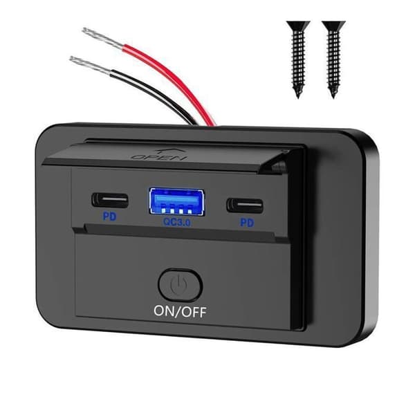 12V USB Billader - ULISEM - To USB-C-porter - 30W PD 3.0 - 18W QC 3.0 - Overflatemontering