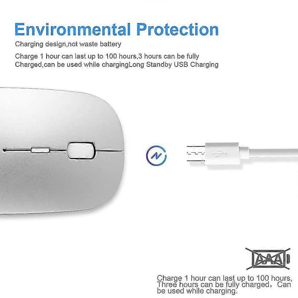 Bluetooth-mus for bærbar PC/iPad/iPhone/Mac (iOS 13.1.2 og nyere) / Android PC/datamaskin, oppladbar lydløs mini trådløs mus for Windows/Linux/Ma
