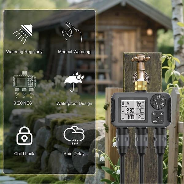 3-utløps automatisk vanntimer Hagevanningssystem Digital hagesprinklerprogrammeringsverktøy Dark gray