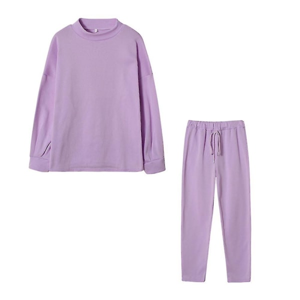 Dam Enkel Casual Jogging Träningsoverall Set Sweatshirt + Byxor Outfits Loungewear Purple 3XL