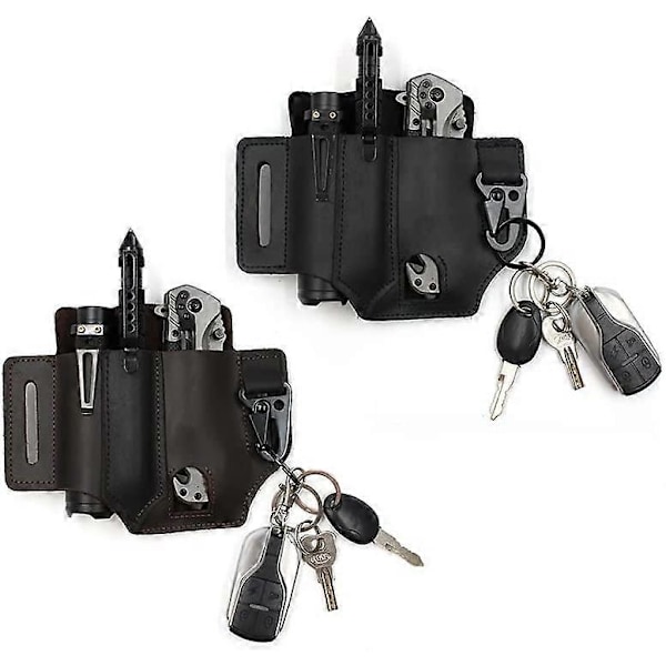 Multiverktygsfodral för Bälte, Läder EDC Fickorganisatör för Män, Leatherman Fodral med Pennhållare, Nyckelring, Ficklampsfodral, EDC Läderficka (Bro
