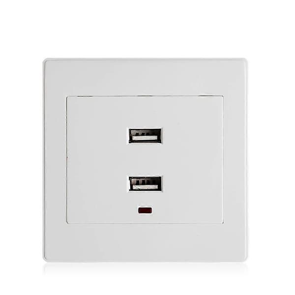 Dobbel USB Veggkontakt Lader AC/DC Strømadapter Plugg Uttaksplate Panel White