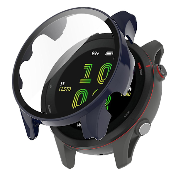 För Garmin Forerunner 255 Anti-repa Anti-fall Hårt PC Klockfodral Skyddande Skal med Härdat Glas Skärmskydd JU Midnight Blue
