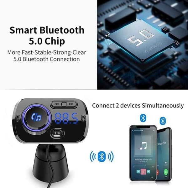 FM-lähetin - Bluetooth - Radiosovitin - Handsfree - QC3.0 - Värikäs valo