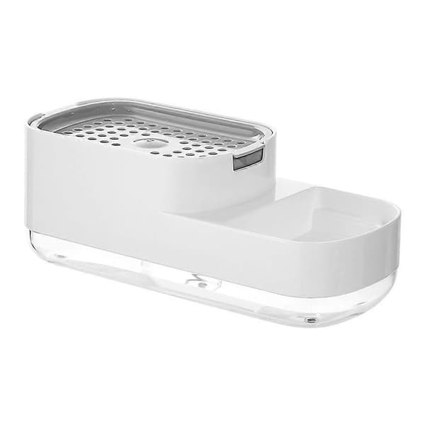 Køkken sæbedispenser med svampeholder, opvaskemiddeldispenser til køkkenvask, sæbe- og svampecaddy, sort