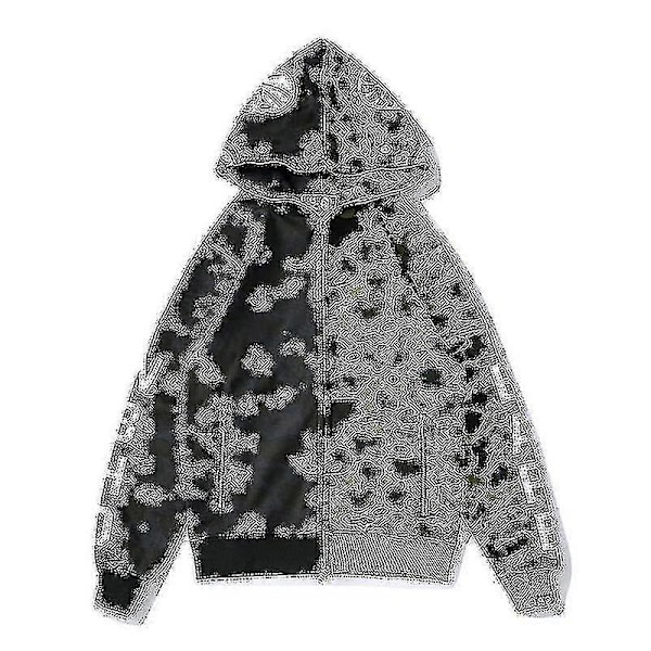 Miesten huppari Camo Loose vetoketjullinen takki collegepaita, yhteensopiva pojan kanssa Black Green S