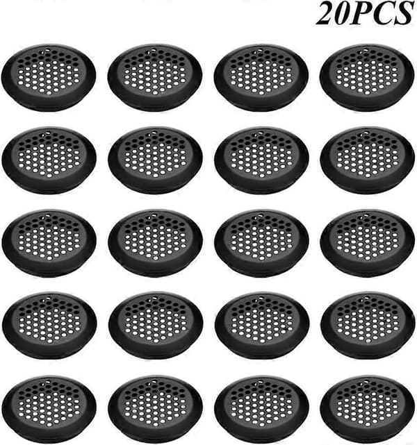 20 stk. runde luftventiler i rustfrit stål 53 mm rund mesh bundventil hul rustfrit stål luftventil gitter sort luftventil gitter rund luftventil