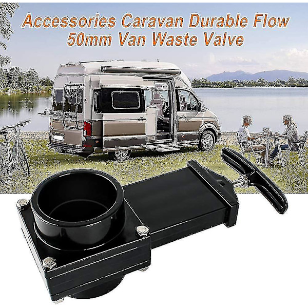 Afløbsventil til autocamper, campingvogn, holdbart flow, 50 mm, afløbsventil til varevogn, spildevandsafløbsslange (sort)