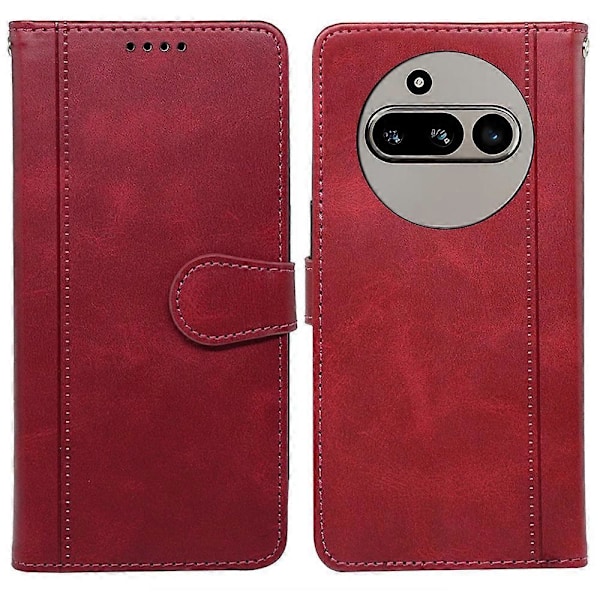 Yhteensopiva Nothing Phone (3a) -puhelimen kanssa, vasikannahkakuvioinen nahkainen jalustallinen kirjatyylinen puhelinkotelo - Musta Multicolor Red