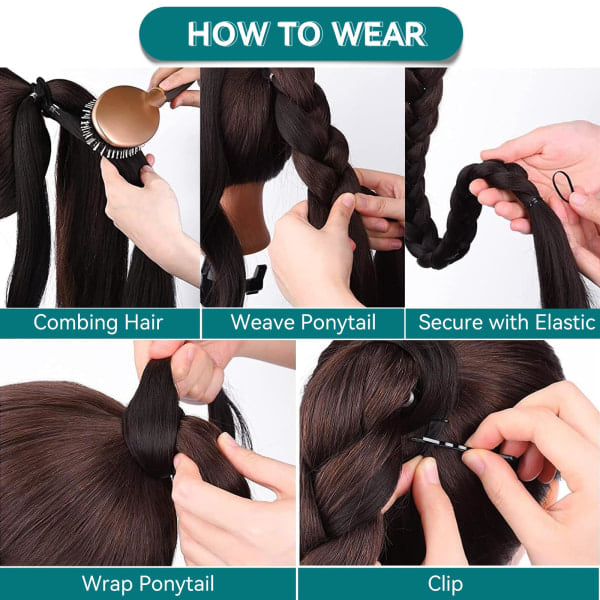 Lång flätad hästsvansförlängning med rakt hår Wrap Ponytail Extension 30 tum blond 1 st