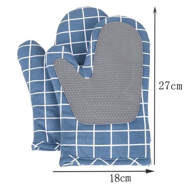 Köksvantar - Halkfria - Silikon - Tjock bomull - 2-pack - Blå