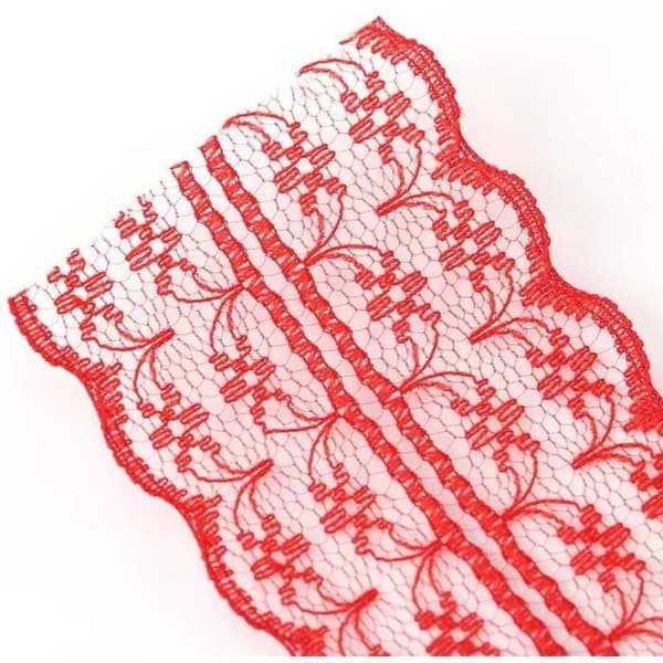 Spetsband - Bröllop - Rött - 10m/rulle - Silkepolyester - Vintage Blommig