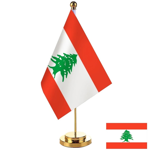 14x21cm Kontorsskrivbord Libanons flagga Banner Styrelserum Bordsstång Den libanesiska nationella flaggan Set Mötesrumsdekoration Lebanon Gold