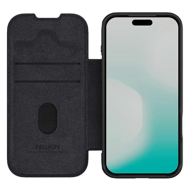 TKdaddy NILLKIN Qin Pro Series til iPhone 17 Pro Cover med kortpladser Læder Telefoncover Sort