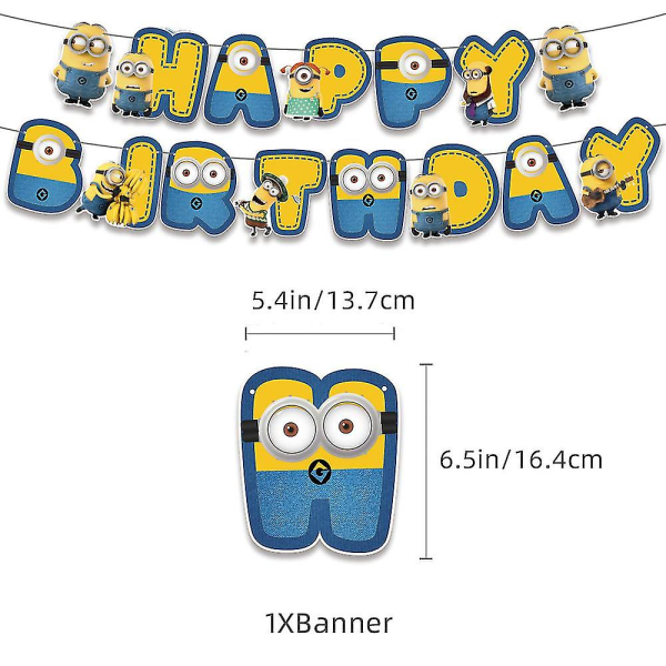 Cartoon Minions Birthday Party Supplies Decorations - 30 Pcs Happy Birthday Banner Cake Topper Cupcake Topper Balloons For Kids Fans