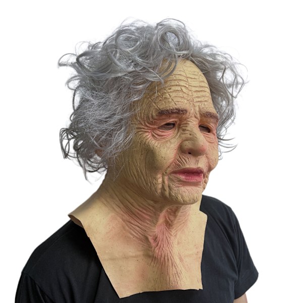 Halloween-skräckmask Grandma-mask festrekvisita för vuxna Gray Hair