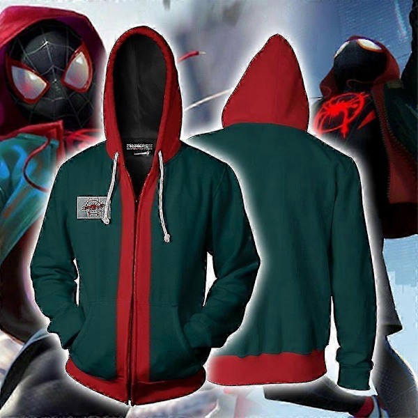 Into The Spider-Verse Hämähäkkimies Huppari Miehet Aikuiset Miles Morales Halloween Cosplay Puku Takki S