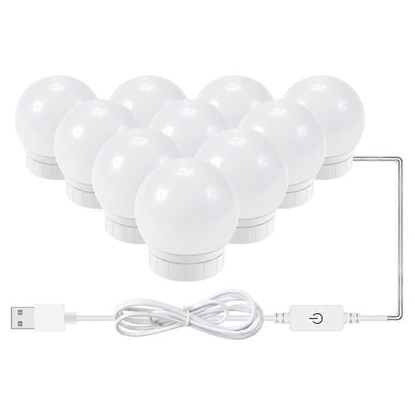 Spegelbelysningskit med 14 glödlampor för sminkbord, dimbar Hollywood LED-spegel, USB-sminkbelysning med strömbrytare och kabel, 3 färger och 10 ljusstyrkor