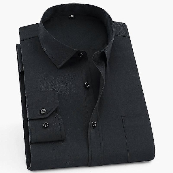 Klassisk, normalpassform långärmad formell business twill-skjorta för män black 44