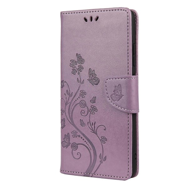 For Nokia 2.4 Sommerfugl Blomstermønster Horisontal Flip Lærveske med Holder & Kortspor & Lommebok Light Purple