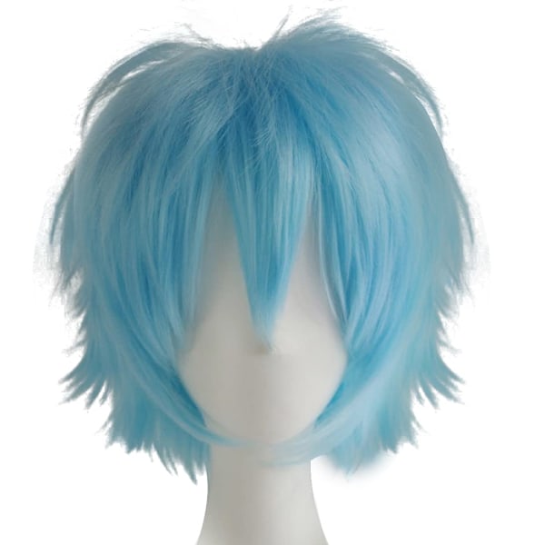 Wekity Unisex Anime Short Cosplay Wig With Bangs Heat Resistant Hair, Aquamarine