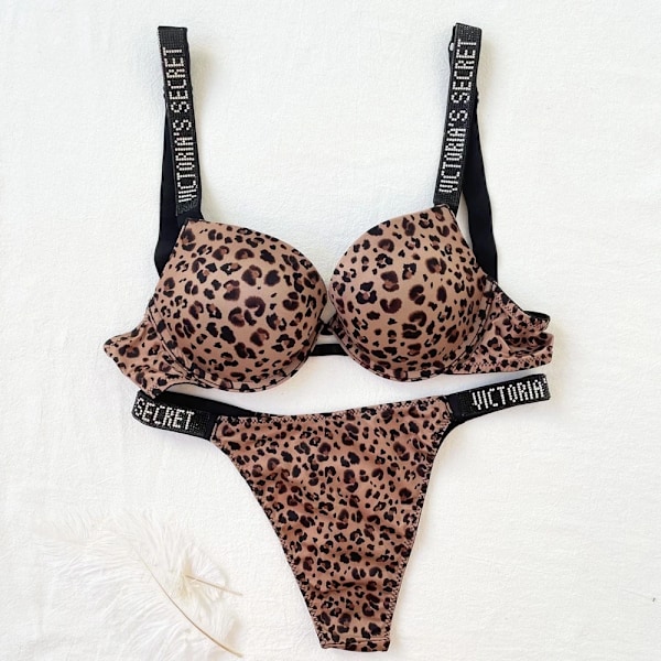Sexy Underwear Komfort Kvinder Sæt Push Up BH Victoria's Secret Underwear Sæt Kvinde Underwear Vetement Femme Leopard Print Leopard Print Leopardtryck 75C
