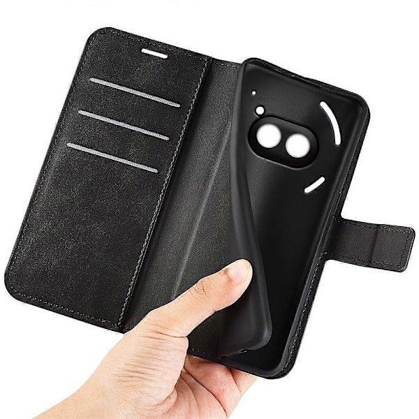 För Nothing Phone (2a) Fodral PU Läder+TPU Telefonskal Kalvtextur Plånboksställ Skydd Black