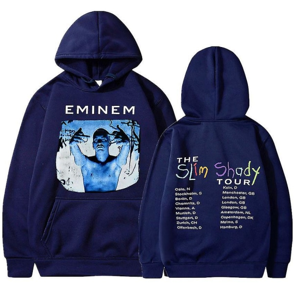 Eminem Anger Management Tour 2002 Hoodie Vintage Harajuku Funny Rick Sweatshirts Långärmade Herr Dam Pullover Mode Navy11 XL