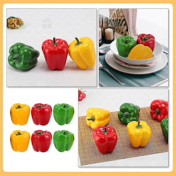 6 stk. Kunstige peberfrugter Simulation Peberfrugter Falsk grøntsagsmodel Fotorekvisit Red Yellow Green 8X7X7CM